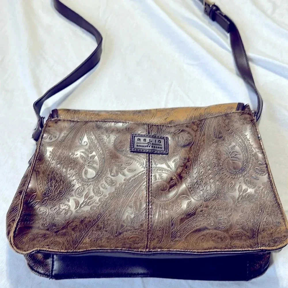 Vintage Relic Embossed Leather Dark Brown Shoulder Bag